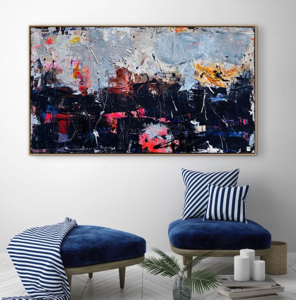 Kan man elske nogen for meget? - abstrakt maleri 160x90cm