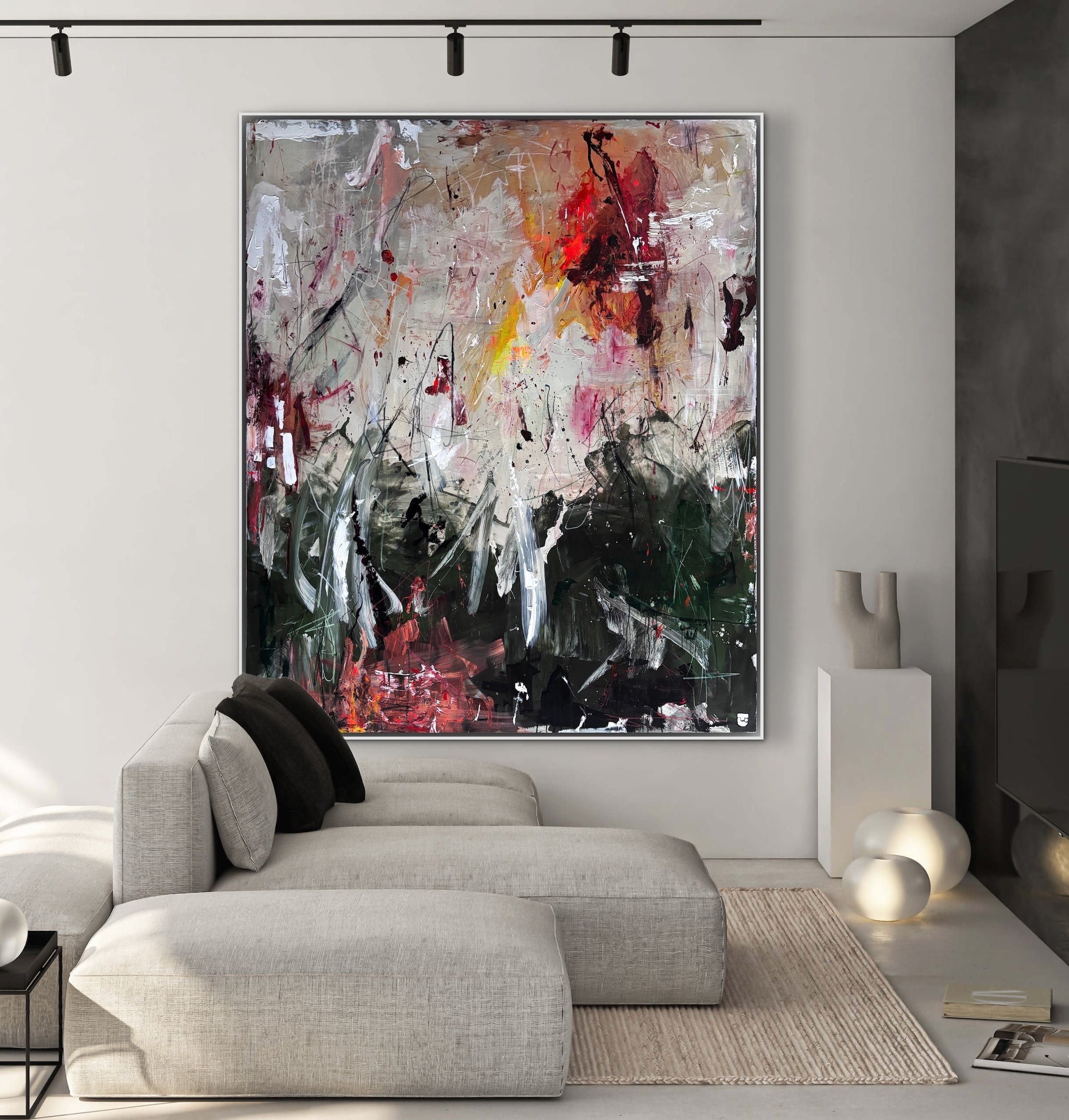 Stort abstrakt maleri i format 150x180 cm