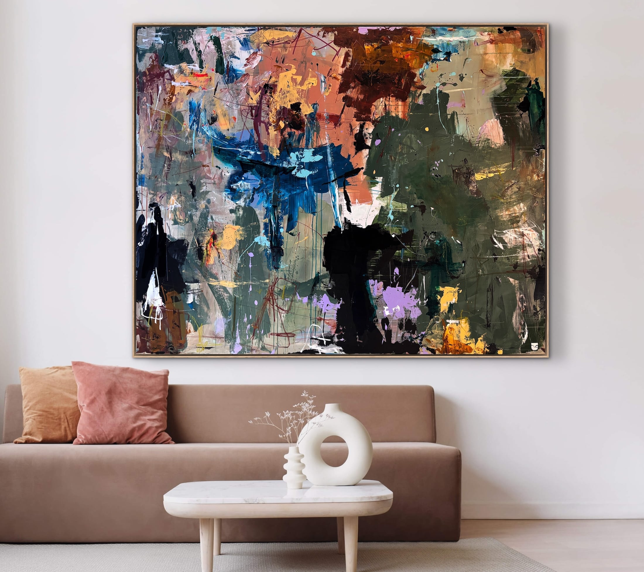 Stort abstrakt maleri til salg i format 200x160 cm