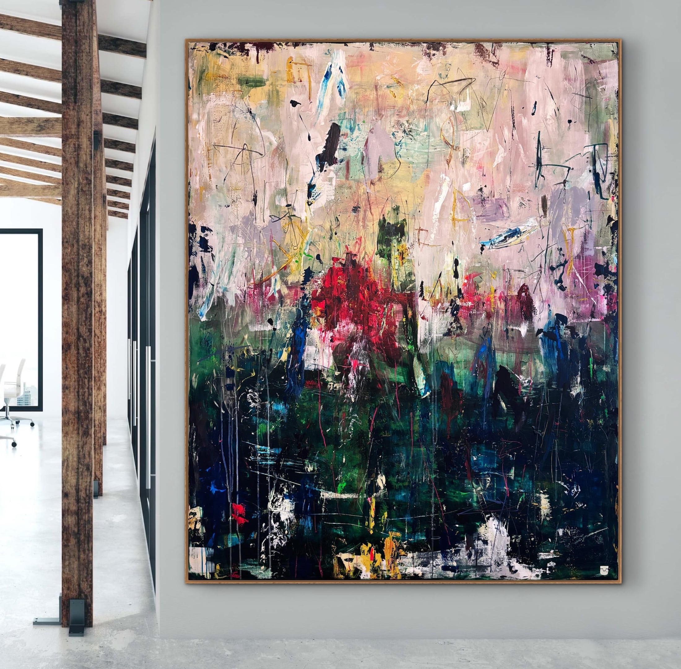 Stort abstrakt maleri til salg i format 160x200 cm