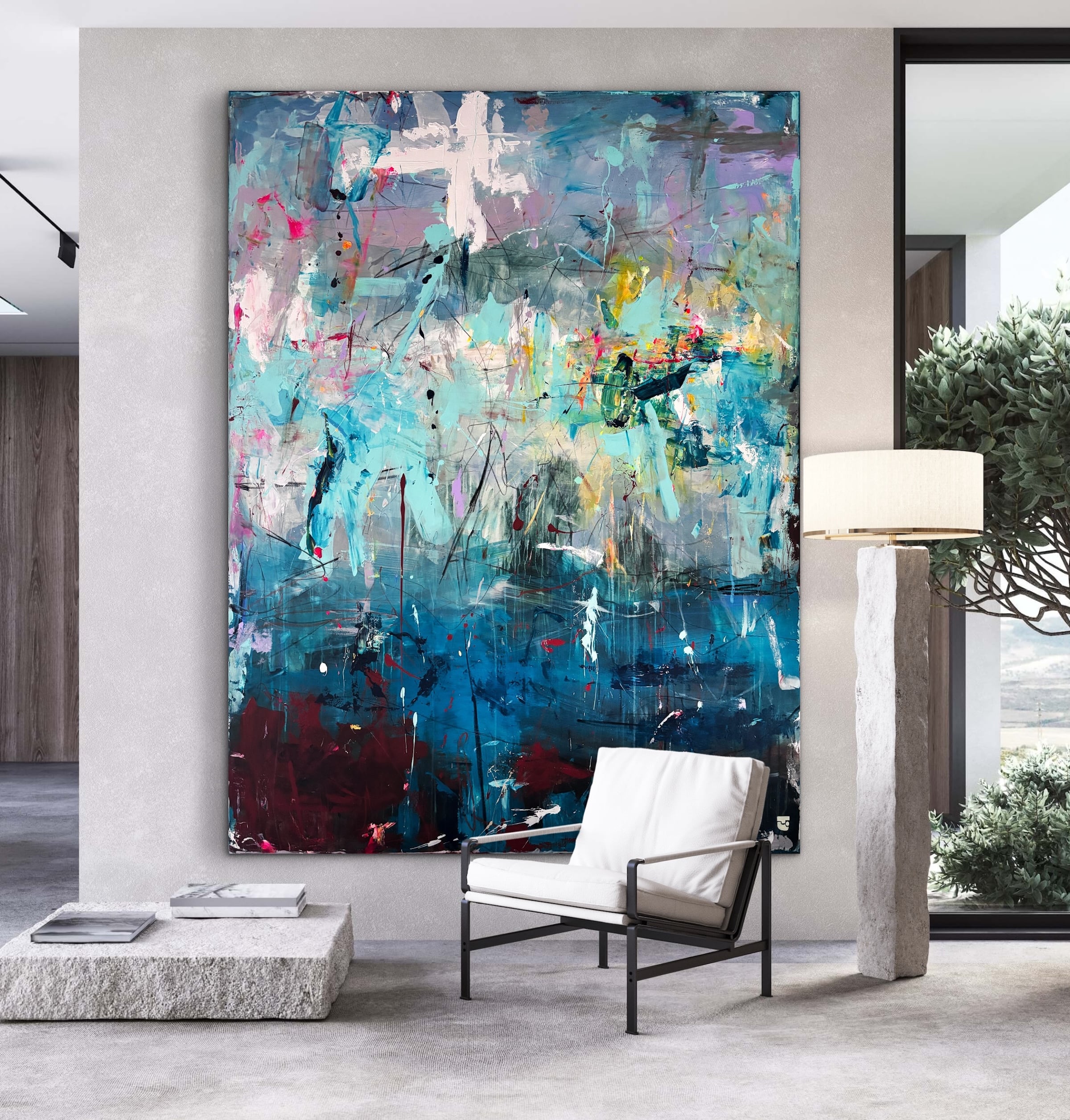 Stort abstrakt maleri til salg i format 150x200 cm